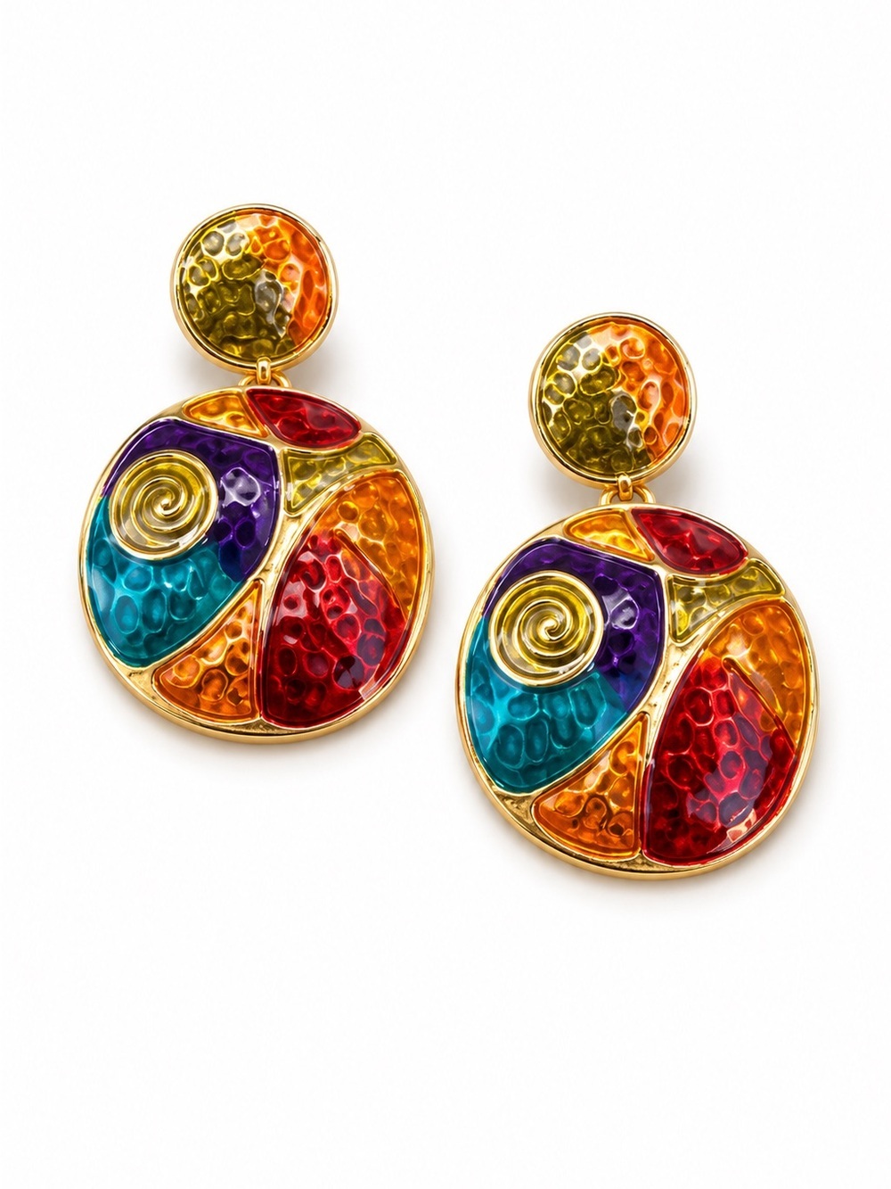 Vintage Multicolor  Gold Disc Drop Earrings - Women Jewelry